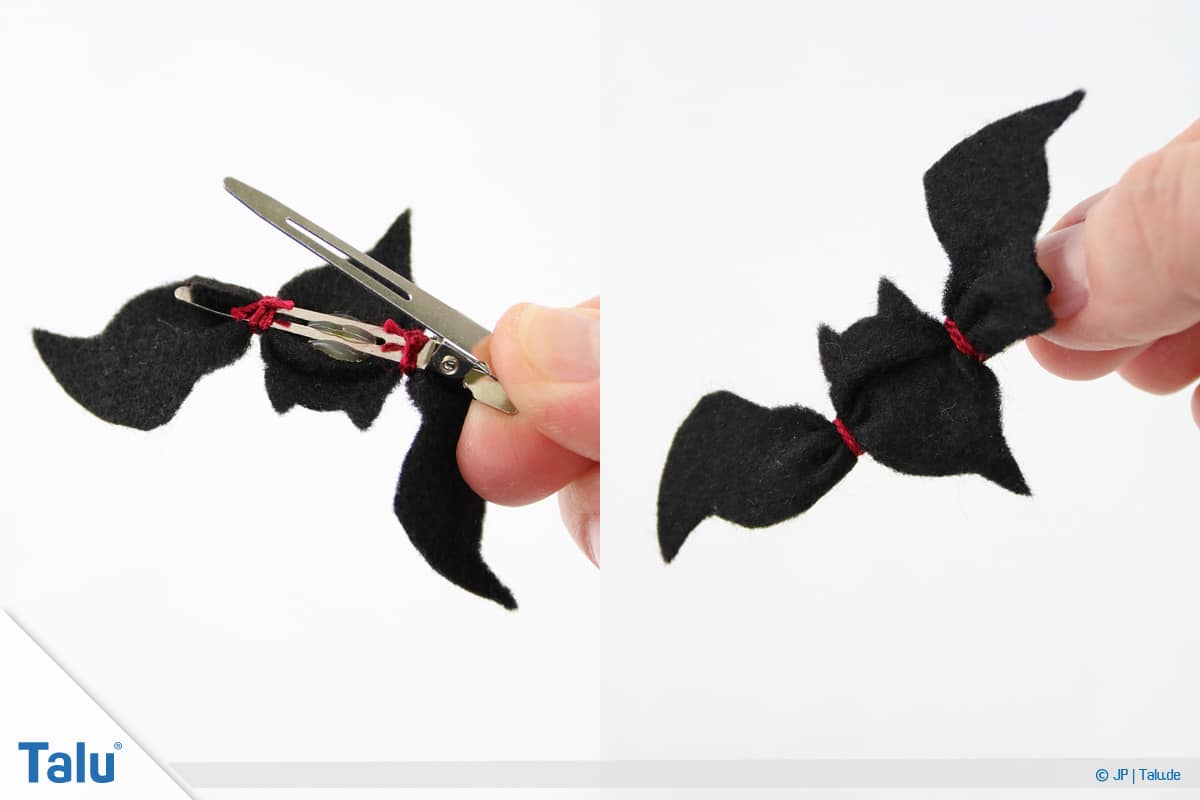 Haarspangen selber machen, Fledermaus-Spange, fertige Fledermaus-Haarspange