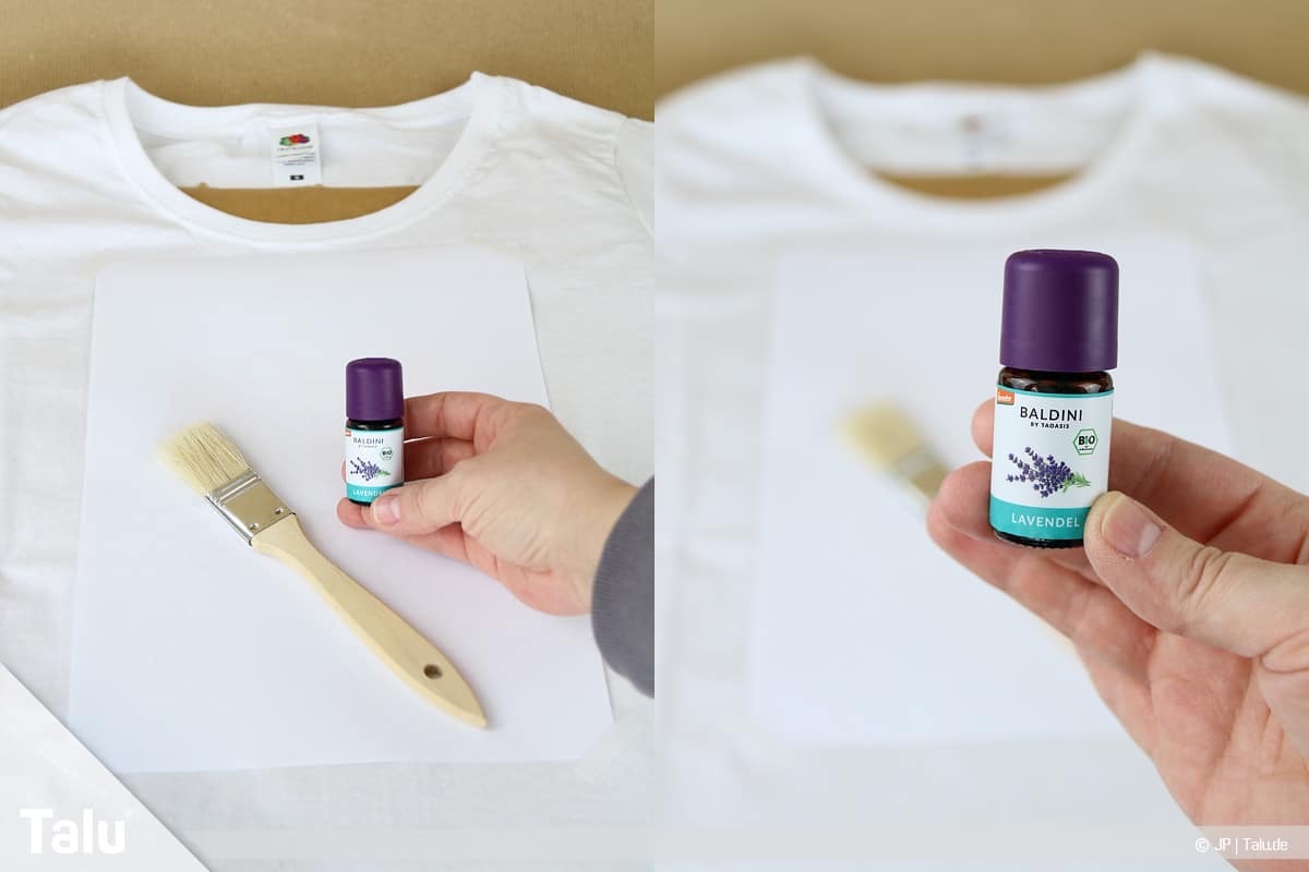 T-Shirt selbst bedrucken, mit Lavendelöl, Lavendelöl auftragen