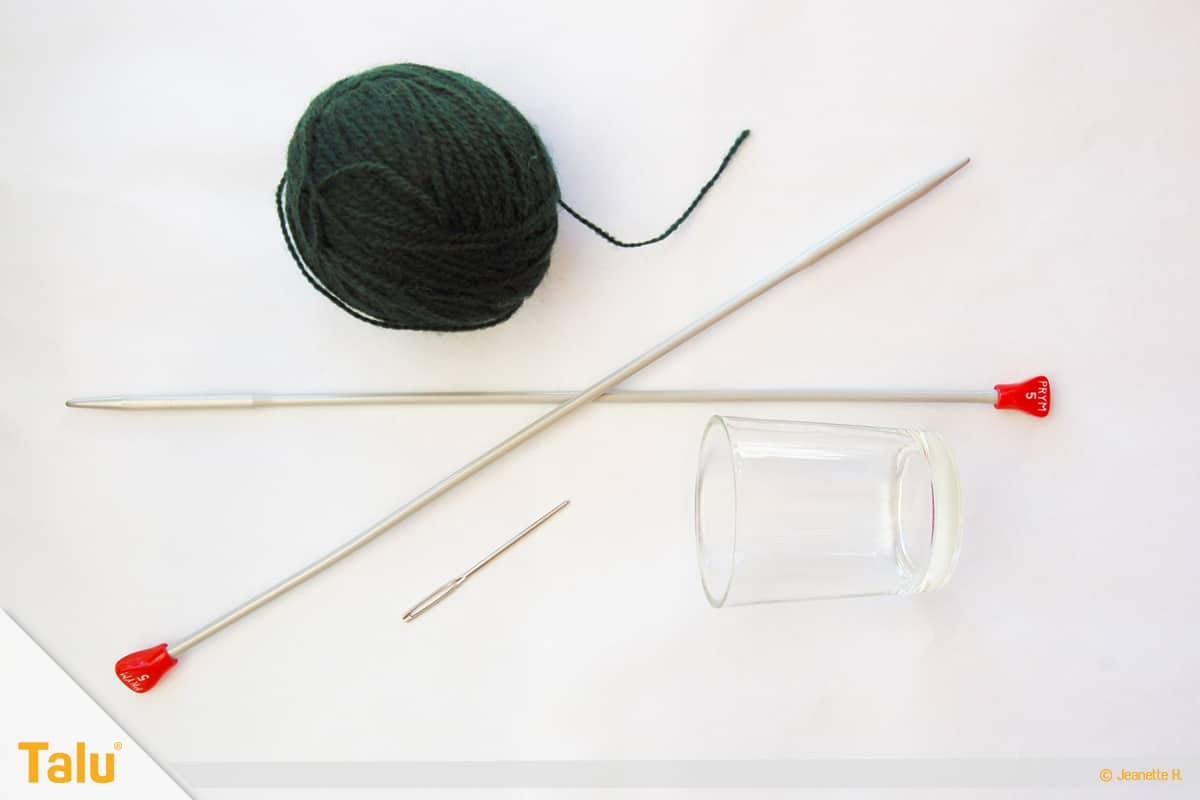 Wollreste verstricken, Teelicht-Hülle stricken, Material