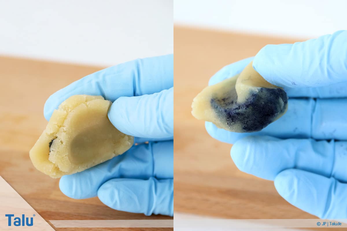 Marzipan färben, Variante mit Lebensmittelfarbe, Marzipan und Farbe kneten