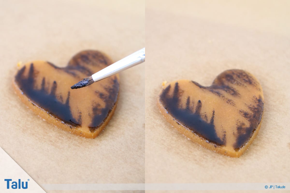 Marzipan färben, Variante mit Lebensmittelfarbe bemalen, bemaltes Marzipanstück