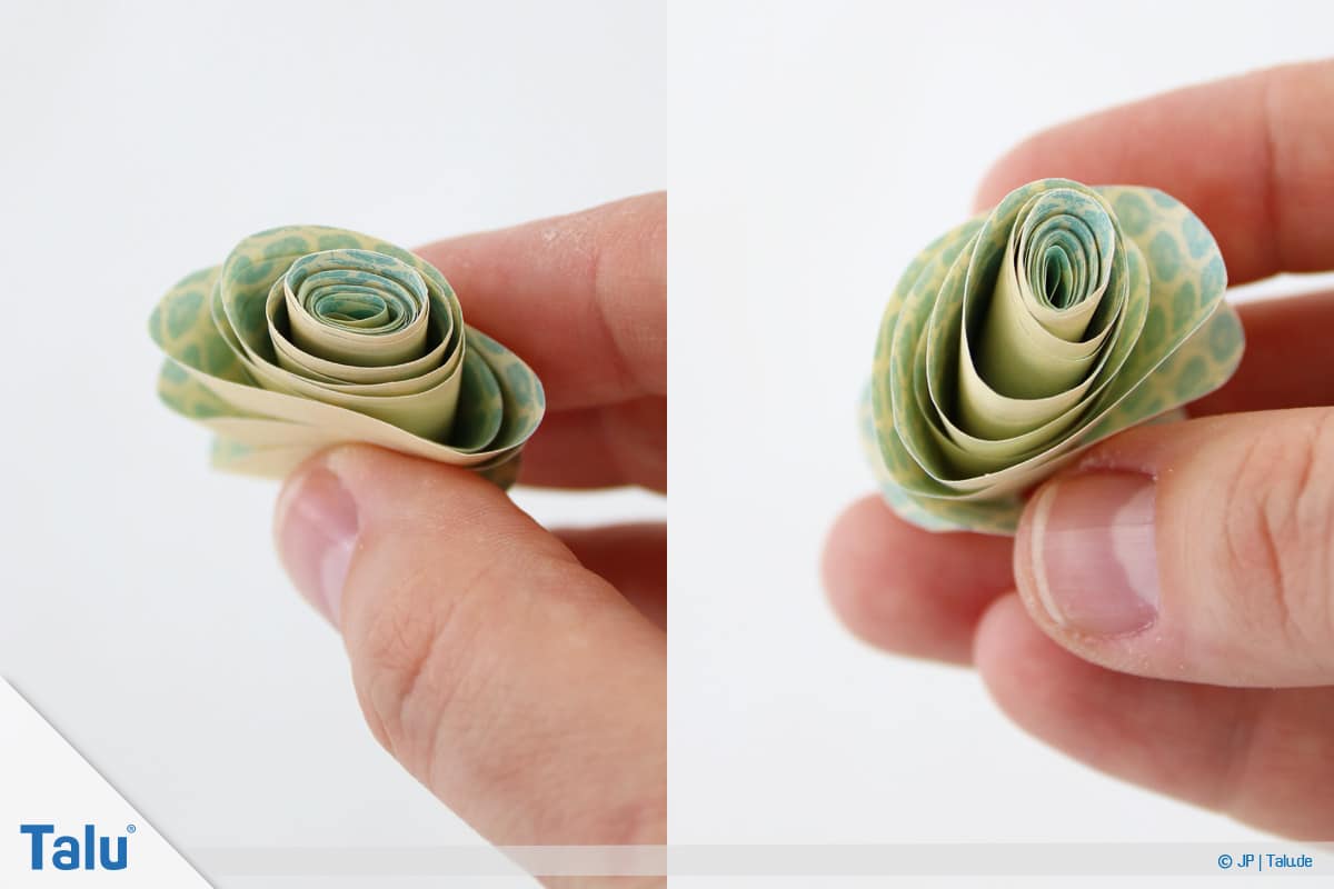 Papierrosen basteln, Anleitung, Einfache Papierrosen, aufgerollte Papierspirale als Rose
