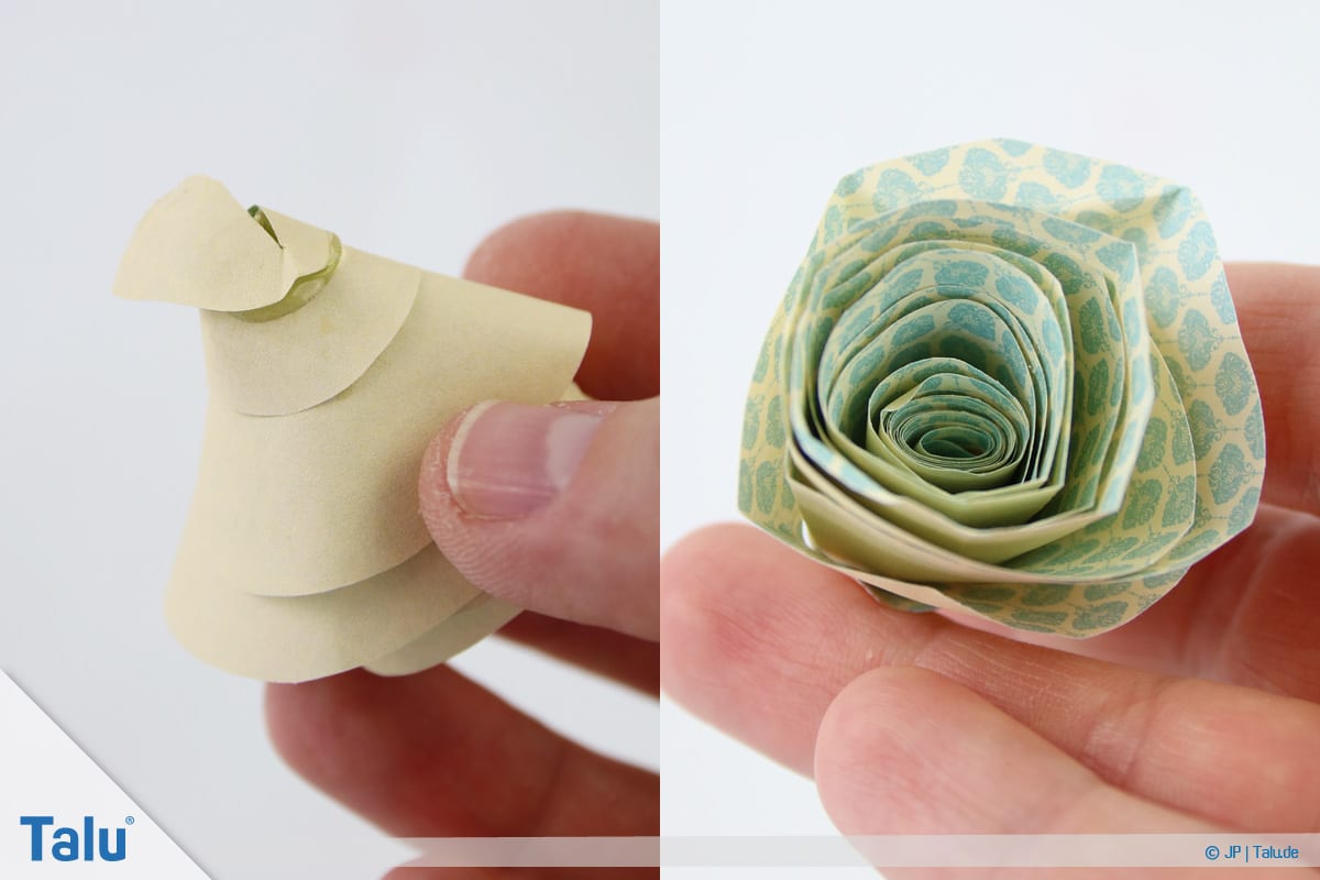 Papierrosen basteln, Anleitung, Einfache Papierrosen, fertige Rose aus Papier