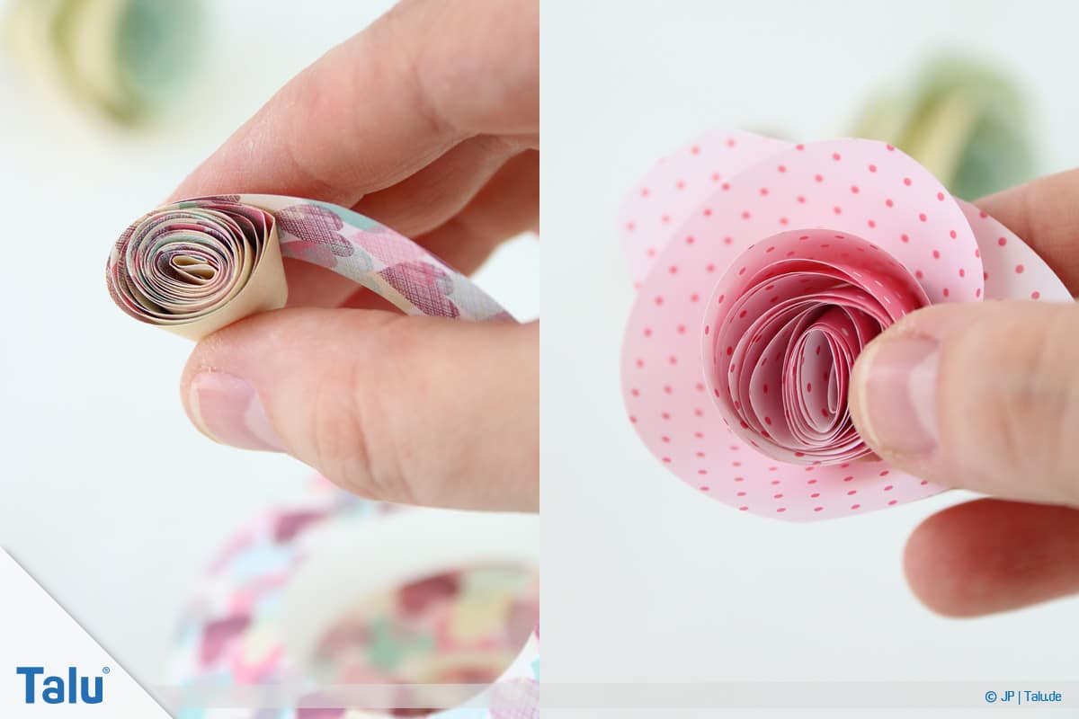Papierrosen basteln, Anleitung, Einfache Papierrosen, weitere Papierrosen entstehen
