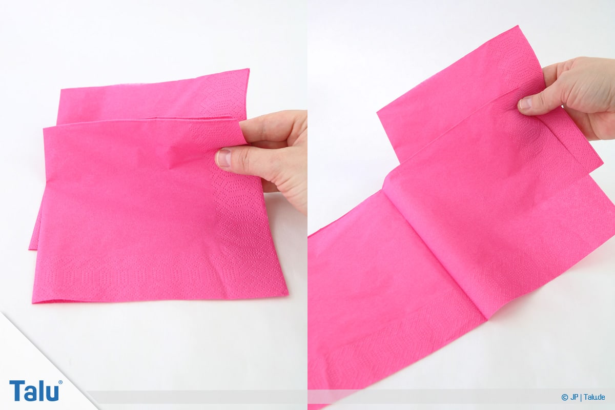 Papierrosen basteln, Anleitung, Papierrosen aus Servietten, Serviette wieder zusammenfalten