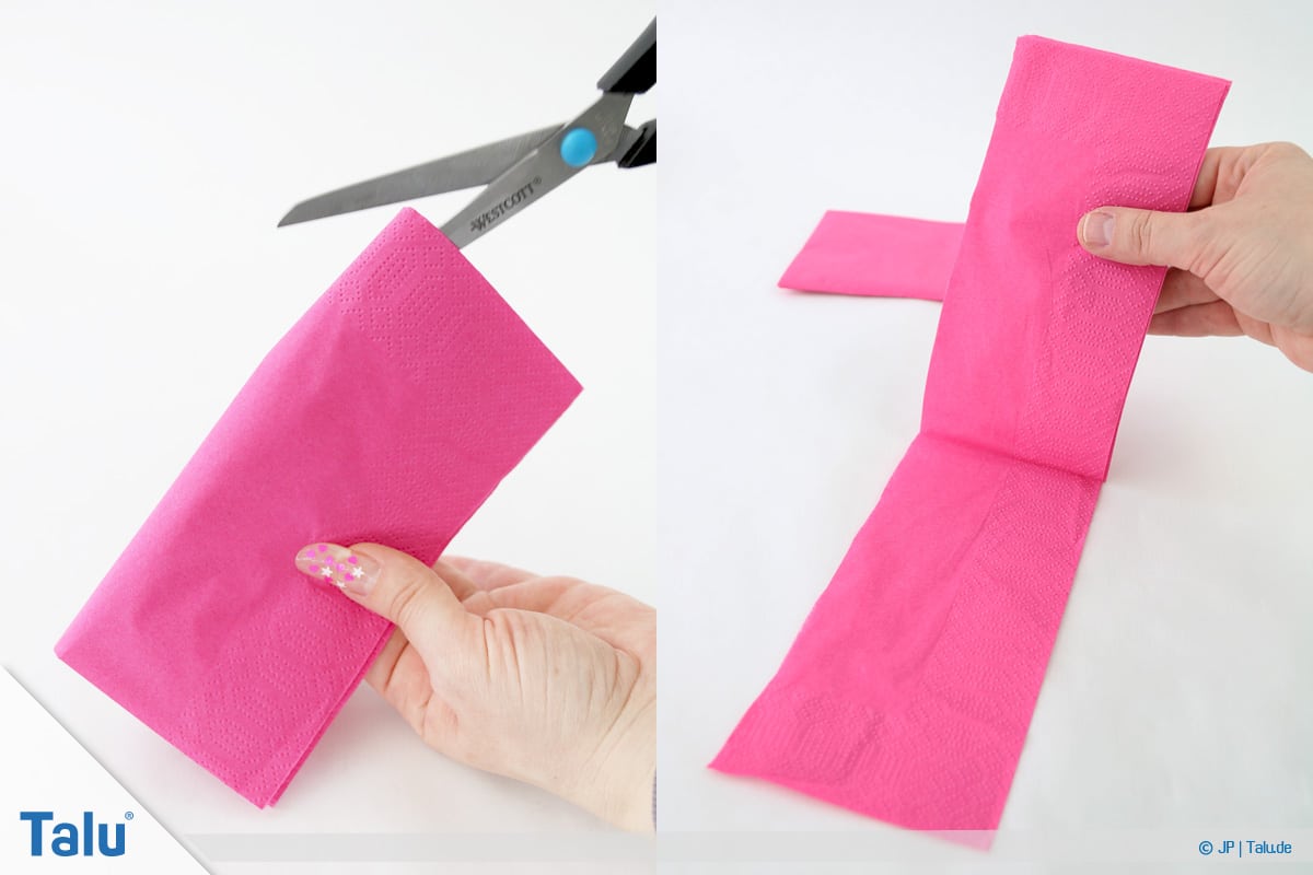 Papierrosen basteln, Anleitung, Papierrosen aus Servietten, Servietten-Teile zerschneiden