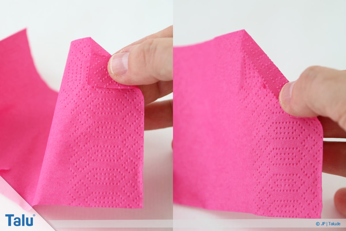 Papierrosen basteln, Anleitung, Papierrosen aus Servietten, Beginn der Faltungen