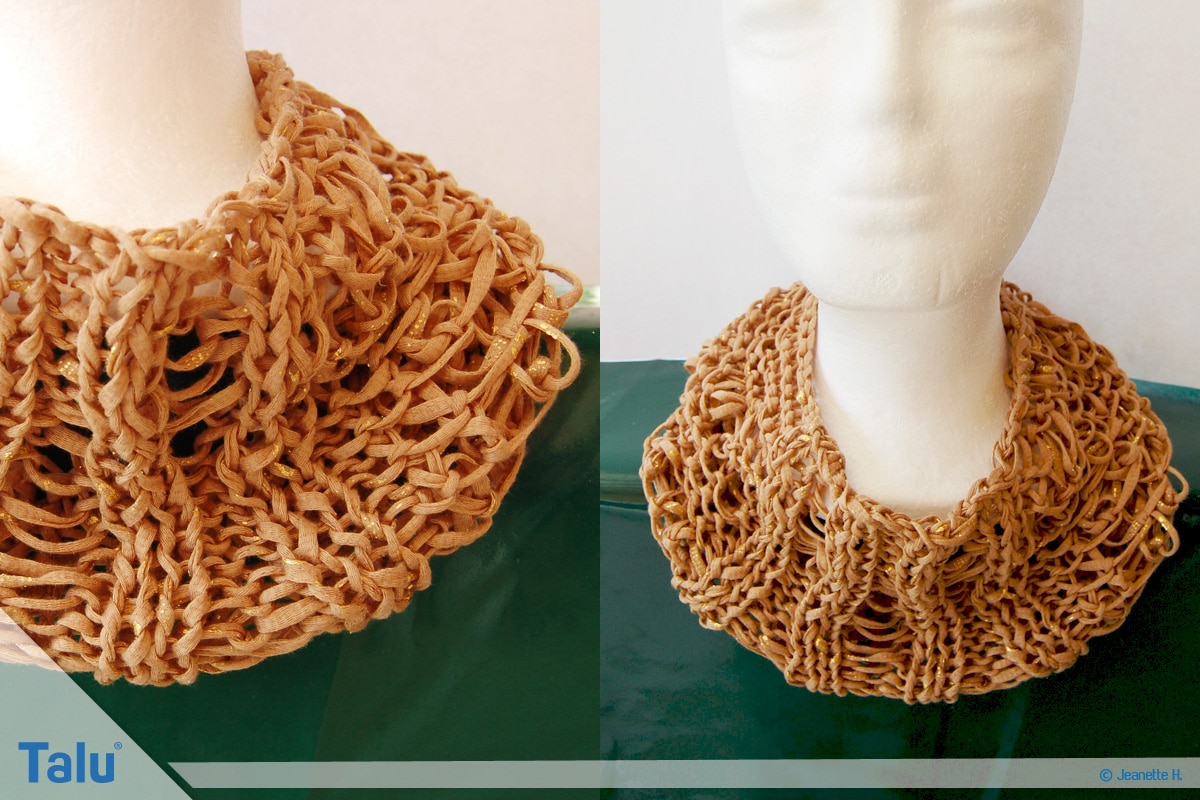 Fallmaschen stricken, Loop stricken, fertig gestrickter Loop