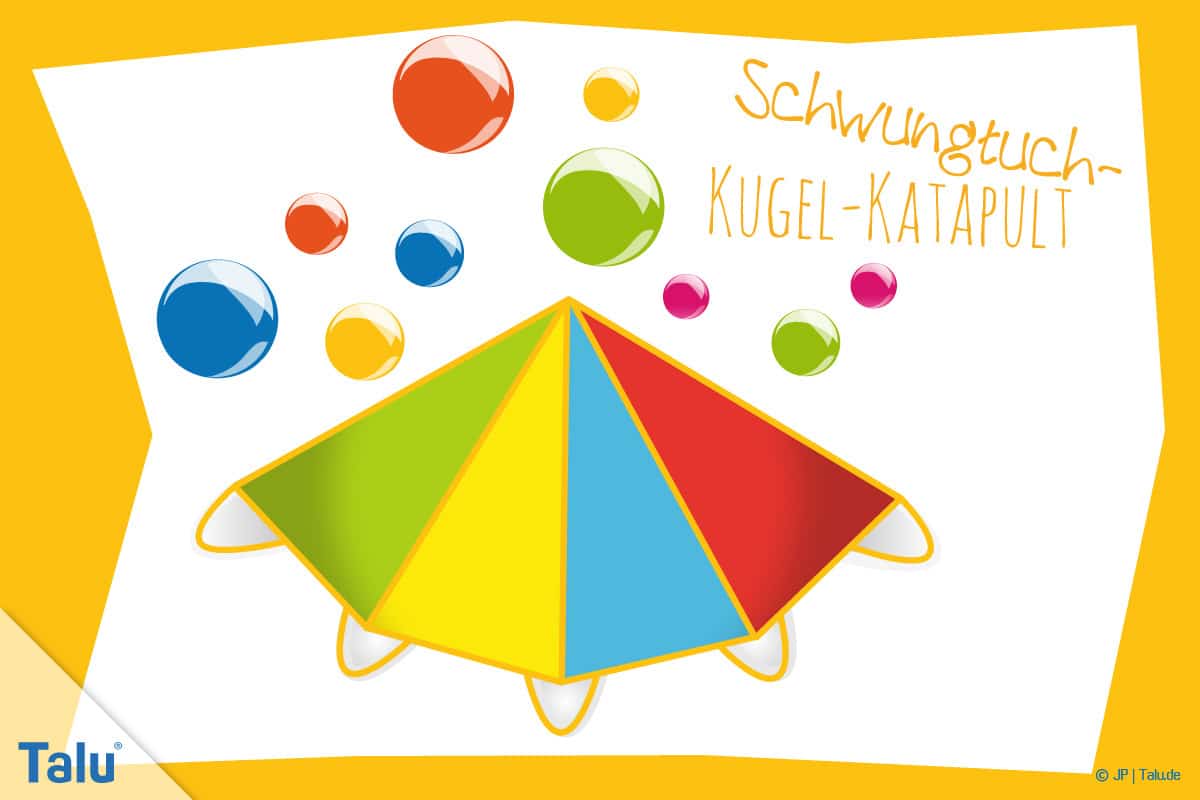 Schwungtuchspiele, Anleitung, Kindergeburtstag, Schwungtuch-Spiel-Kugel-Katapult