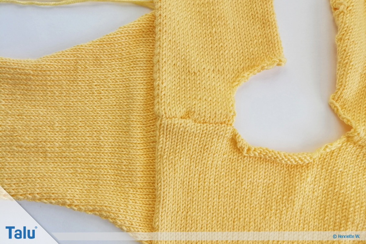 Babyjacke stricken, Anleitung Größe 56/62, Ärmel annähen