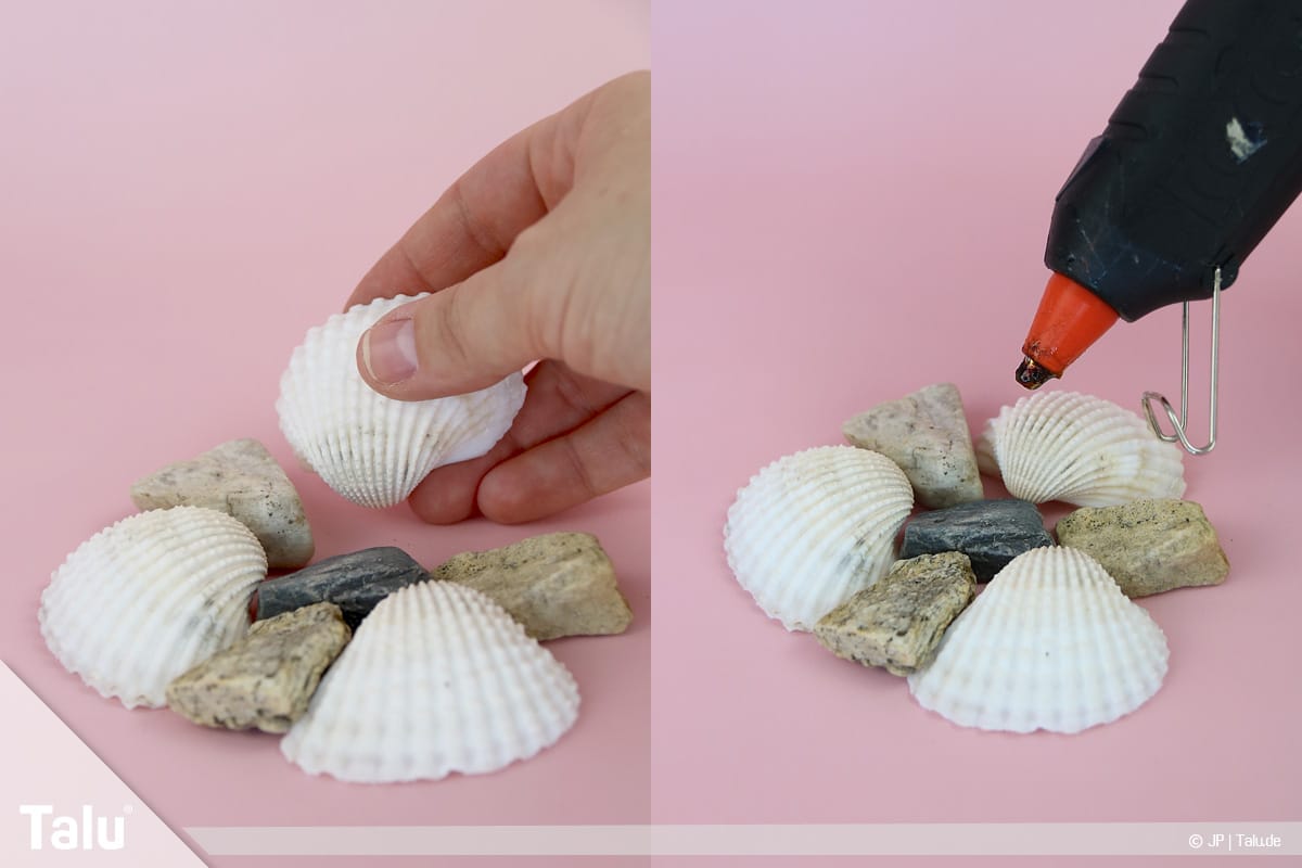 Basteln mit Steinen und Muscheln, Ideen, Kerzenständer, Steine und Muscheln zusammenkleben