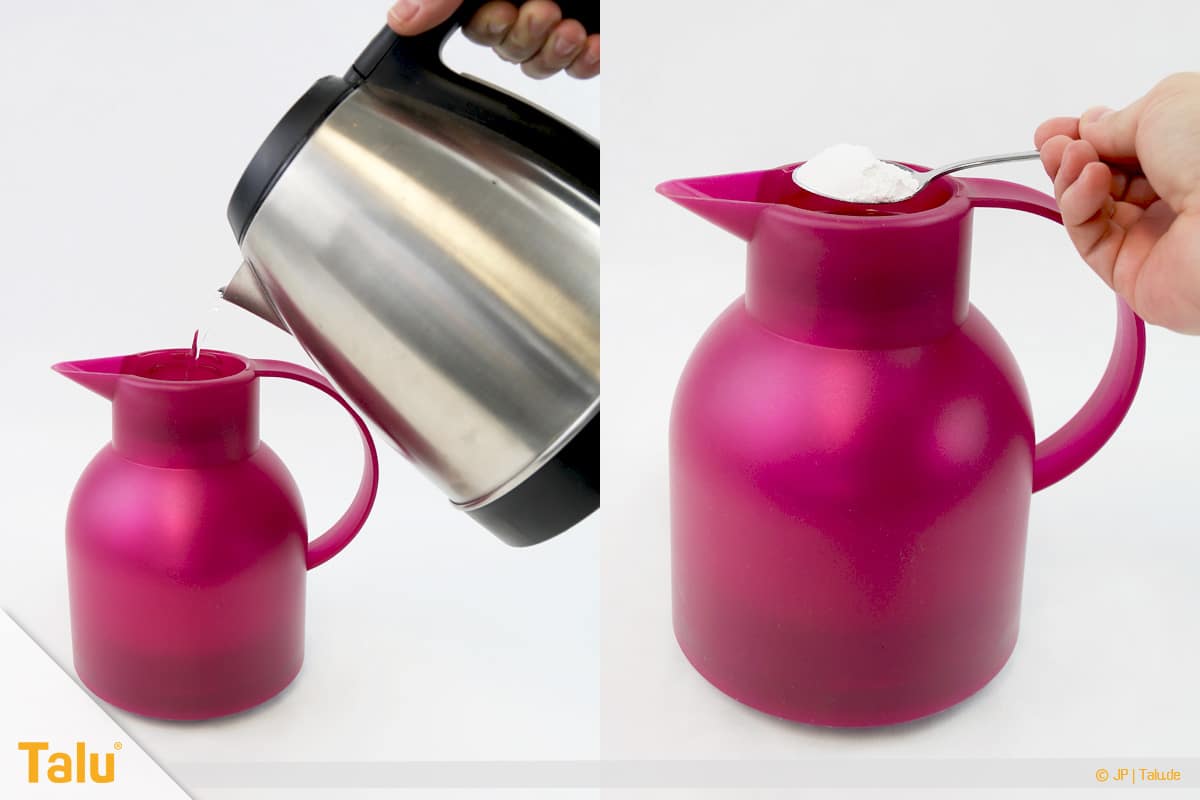 Kaffeegeruch aus Thermoskanne entfernen, Backpulver in Kanne zum Wasser geben