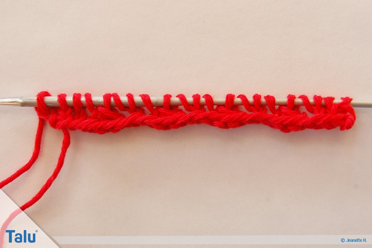Netzmuster stricken, Fischernetz, Netzmuster Vier, nach einer Reihe