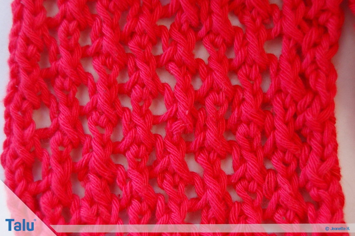 Netzmuster stricken, Fischernetz, Netzmuster Vier, fertig gestrickt