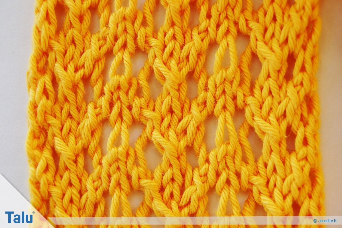 Netzmuster stricken, Fischernetz, Netzmuster Drei, fertig gestrickt