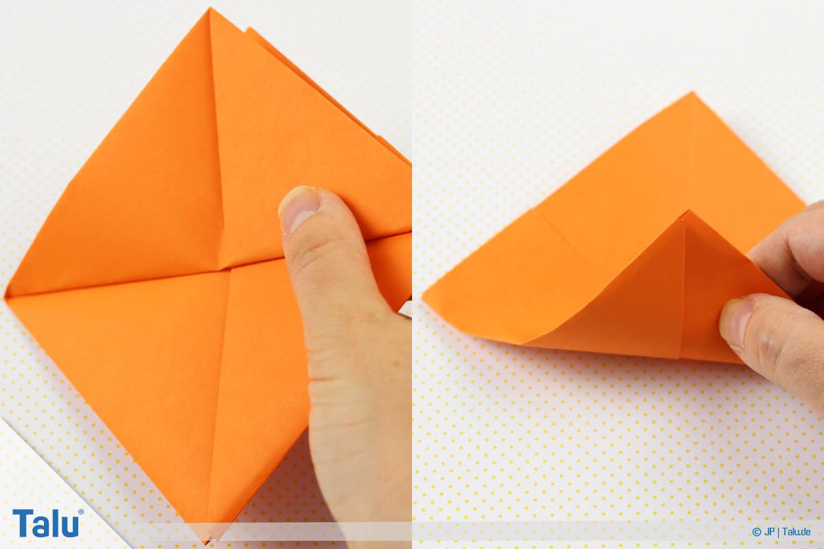 Origami Boot, Schiff basteln, drittes Schiffchen, Faltarbeit auf die andere Seite wenden