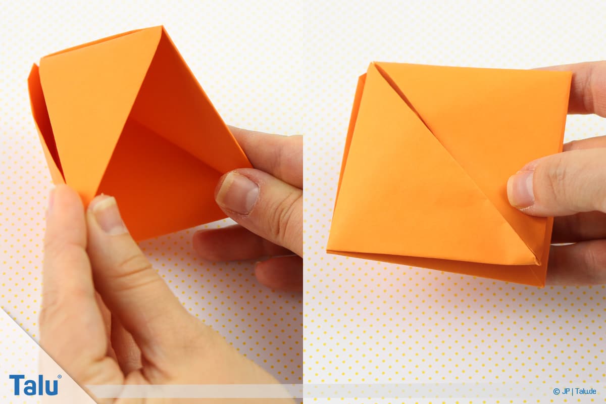 Origami Boot, Schiff basteln, drittes Schiffchen, weiteres entstandenes Faltergebnis