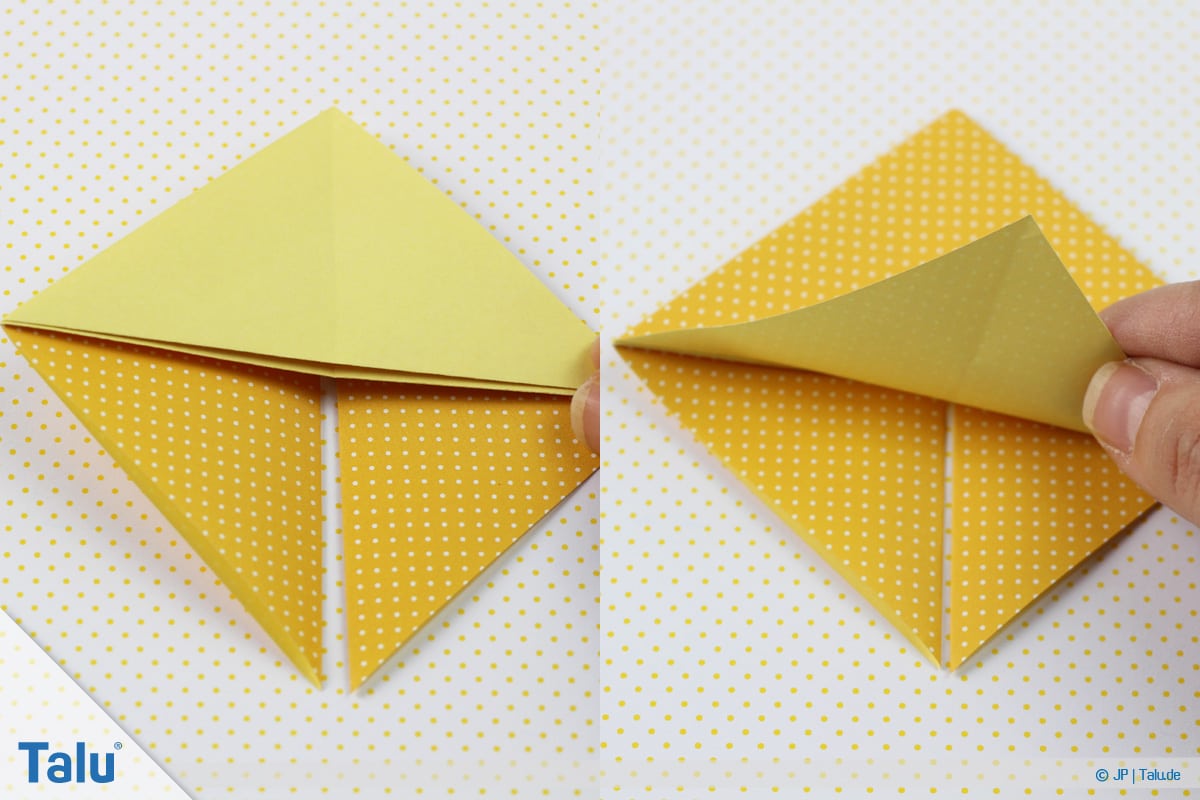 Origami Boot, Schiff basteln, zweites Schiffchen, Faltarbeit auf andere Seite wenden