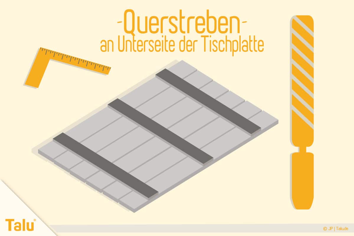 Picknicktisch selber bauen, Bauanleitung, Querstreben für die Tischplatten-Unterseite