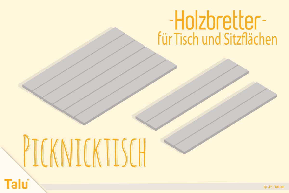 Picknicktisch selber bauen, Bauanleitung, Holzbretter für Tisch und Sitzflächen