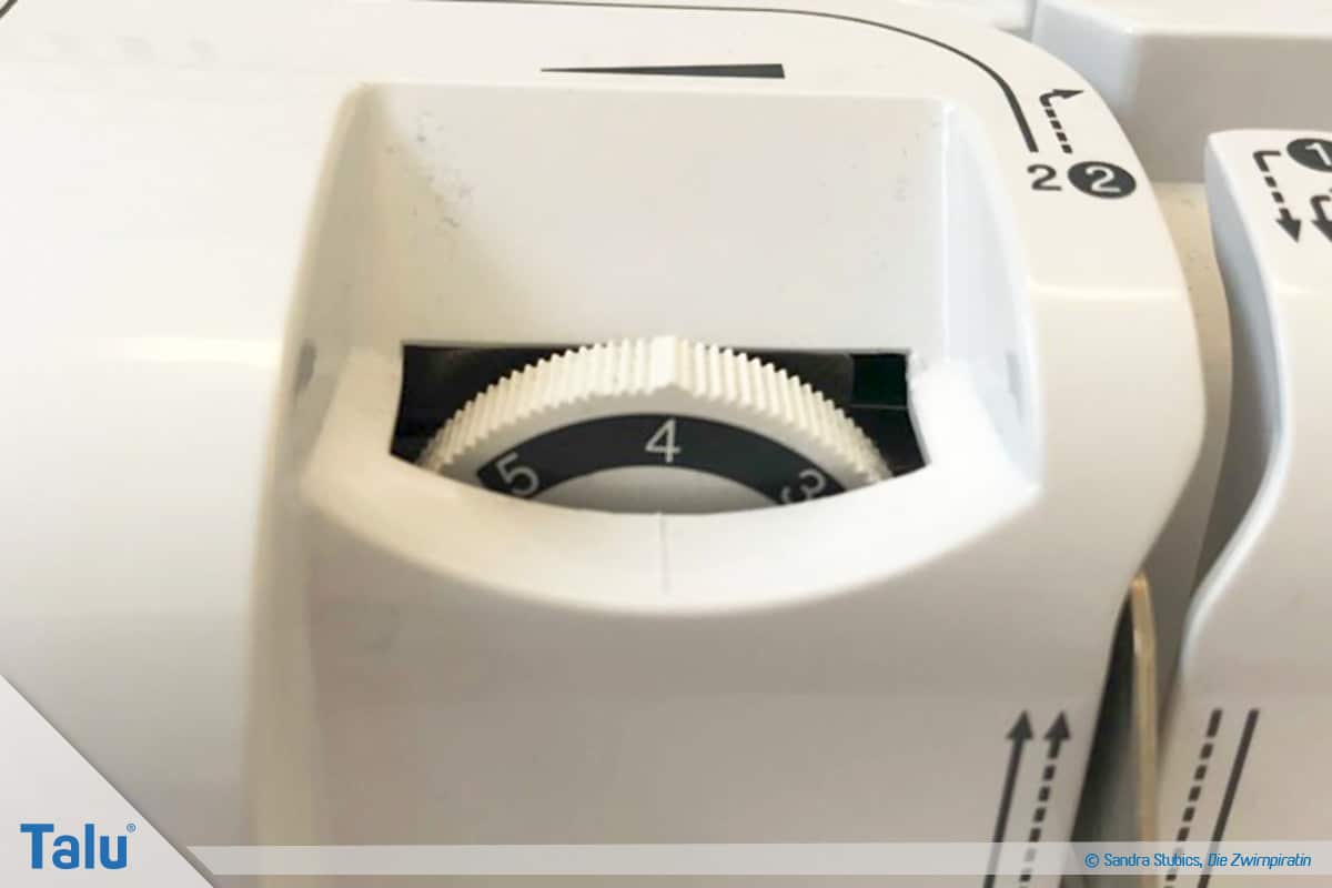 Smoken nähen, geraffte Smoke Naht, Einstellrad für Fadenspannung an Nahmaschine