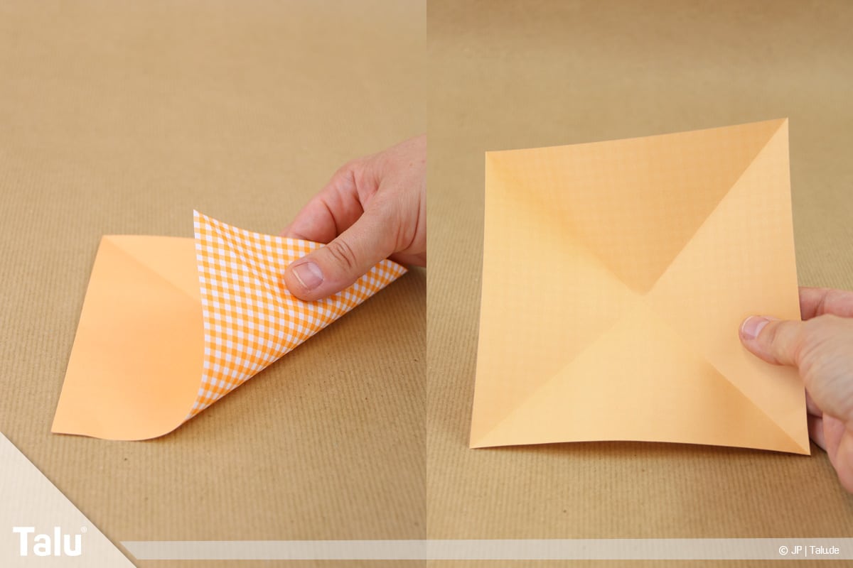 Haus aus Papier basteln, Papierhaus falten, Faltung aufklappen