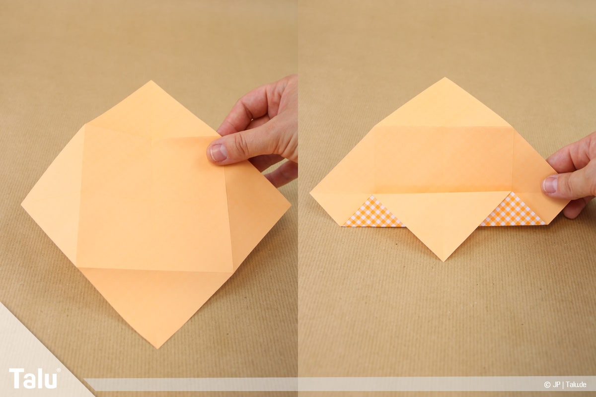 Haus aus Papier basteln, Papierhaus falten, Faltarbeit erneut wenden