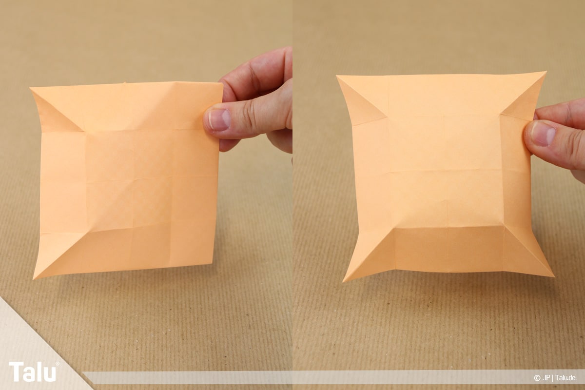 Haus aus Papier basteln, Papierhaus falten, nächstes Faltergebnis