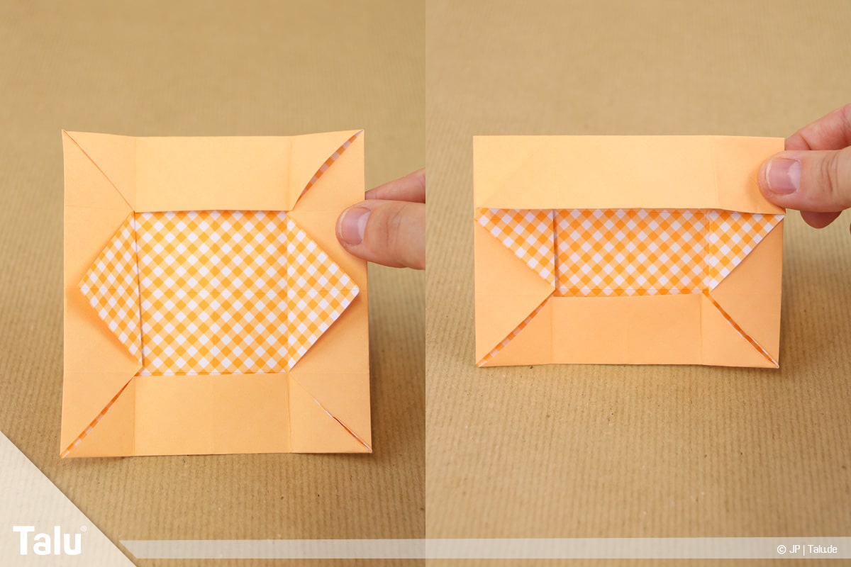 Haus aus Papier basteln, Papierhaus falten, die anderen gegenüberliegenden Seiten nach innen falten