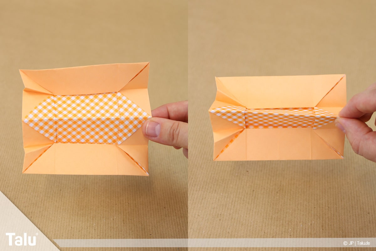 Haus aus Papier basteln, Papierhaus falten, Quadrat zur Hälfte falten