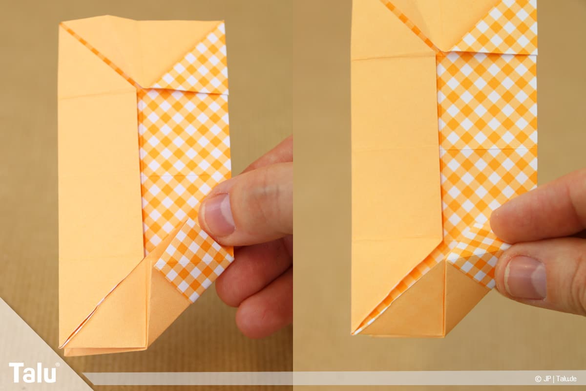 Haus aus Papier basteln, Papierhaus falten, Lasche nach oben falten