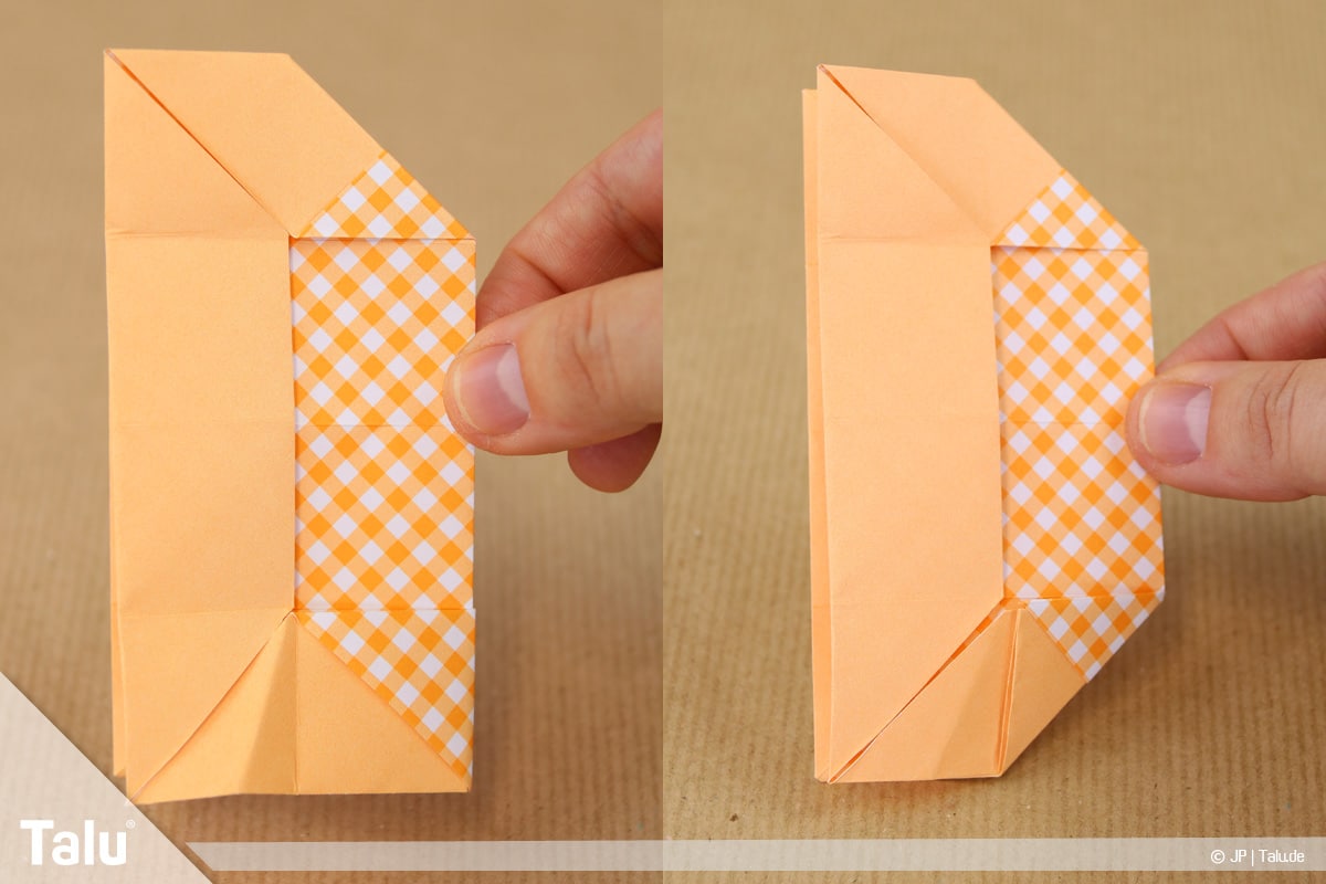 Haus aus Papier basteln, Papierhaus falten, Ecken werden fixiert