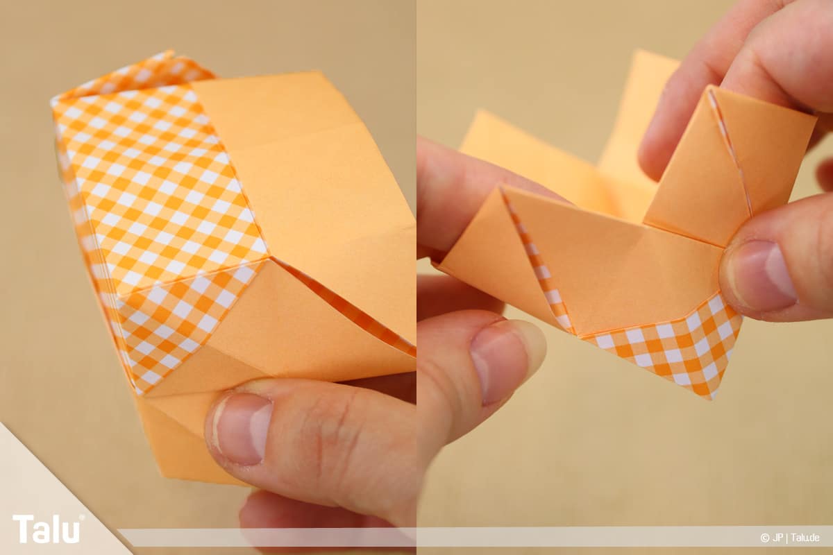 Haus aus Papier basteln, Papierhaus falten, Rechteck vorsichtig öffnen