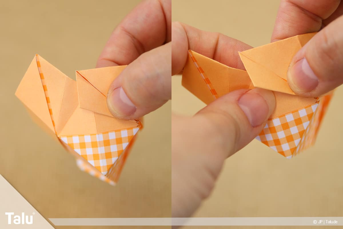 Haus aus Papier basteln, Papierhaus falten, Ecke falten