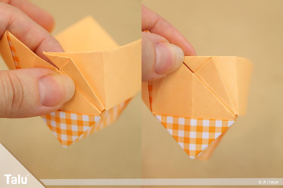 Haus aus Papier basteln, Papierhaus falten, Ecke nach oben falten