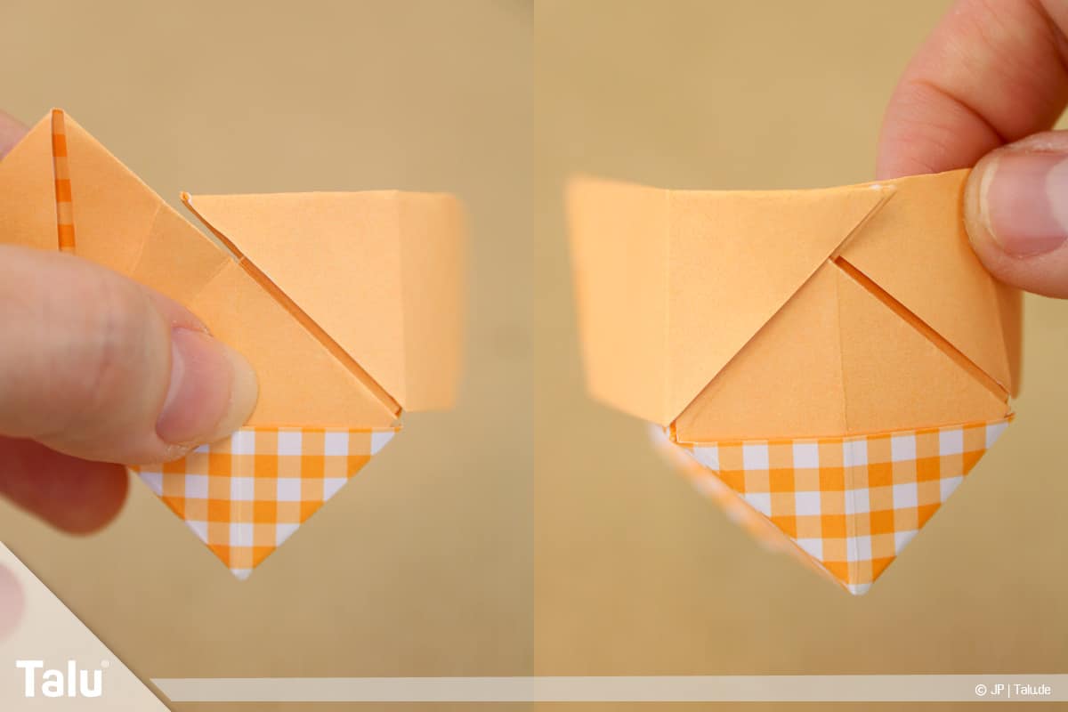 Haus aus Papier basteln, Papierhaus falten, nächstes Faltresultat ist entstanden