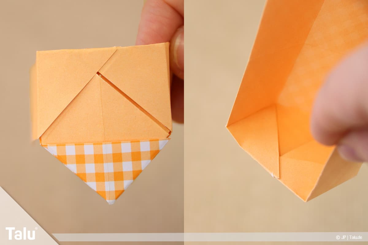 Haus aus Papier basteln, Papierhaus falten, beide Spitzen ineinanderstecken