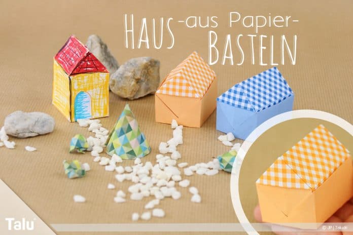 Haus aus Papier basteln, Anleitung + Vorlage | Papierhaus falten