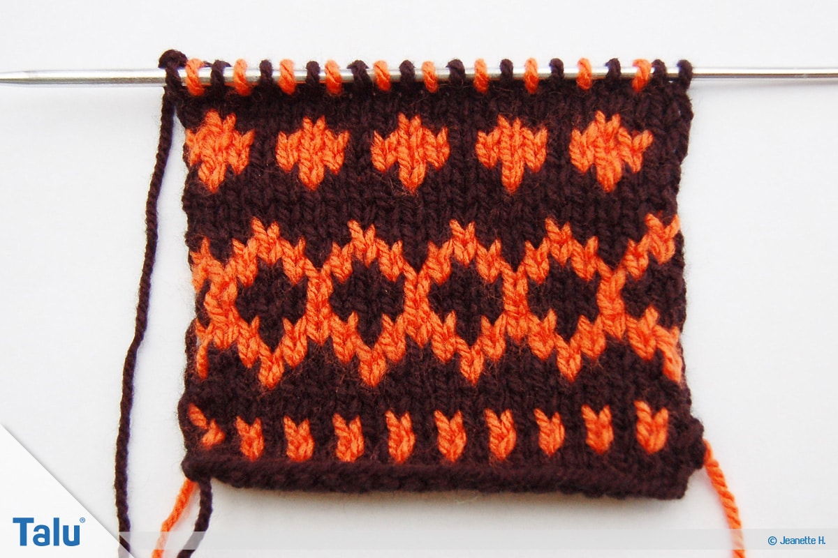 Norwegermuster stricken, Anleitung Norwegermuster, Strickarbeit nach 21 Reihen