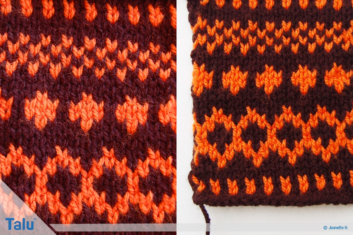 Norwegermuster stricken, Anleitung Norwegermuster, fertig gestricktes Muster