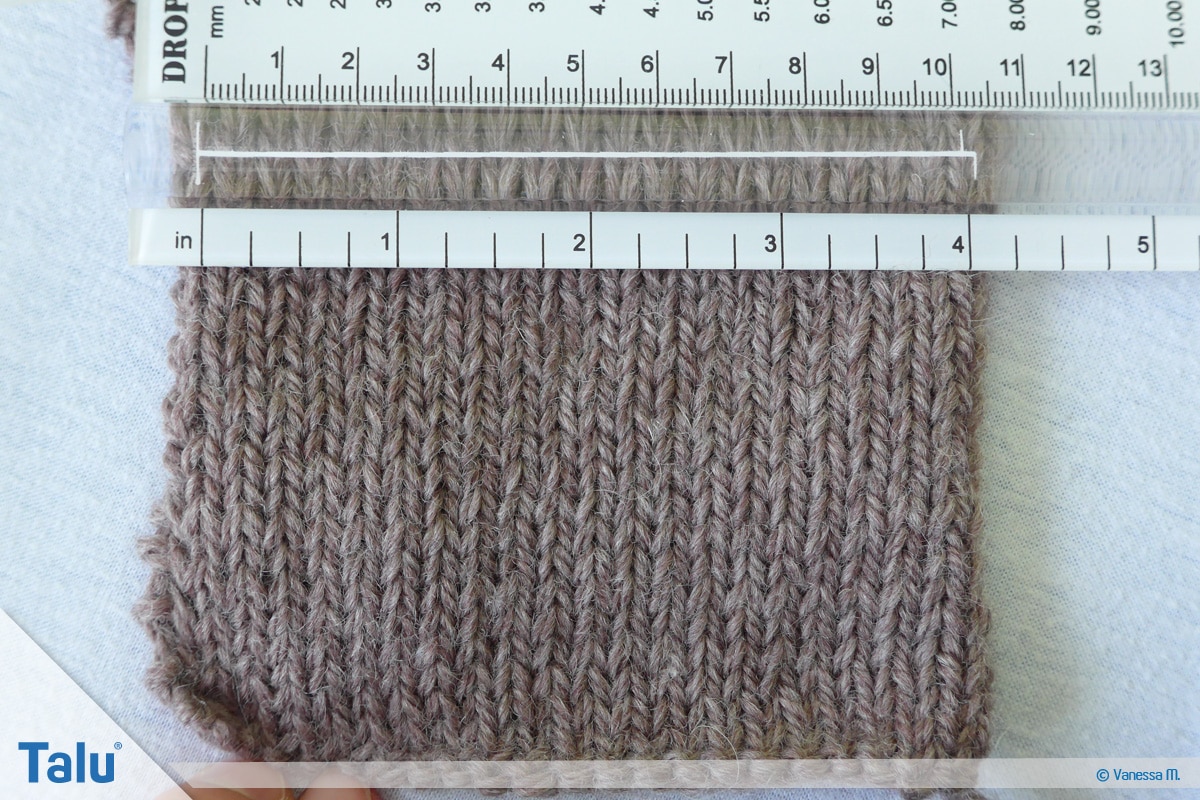 Gammlos stricken, Anleitung Hüttenschuhe, Maschenprobe