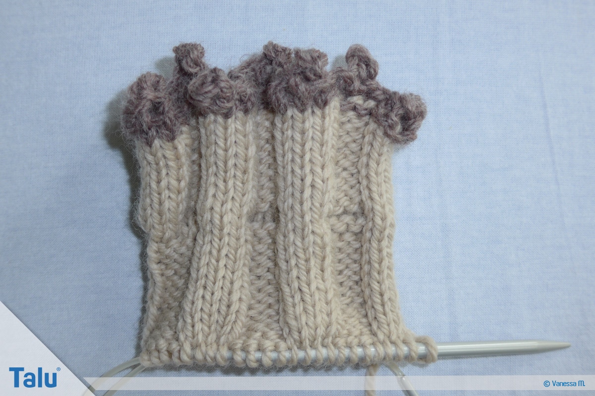 Gammlos stricken, Anleitung Hüttenschuhe, Maschen zusammenstricken