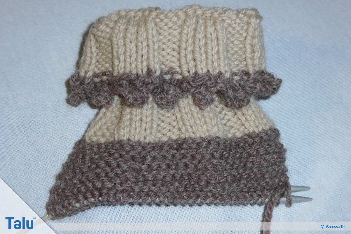 Gammlos stricken, Anleitung Hüttenschuhe, Fußteil-Übergang