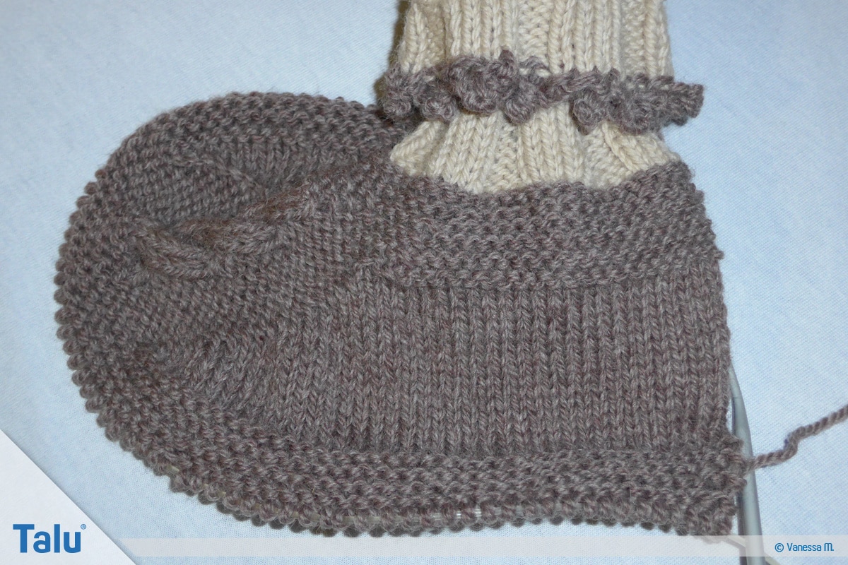 Gammlos stricken, Anleitung Hüttenschuhe, Sohle fertigen