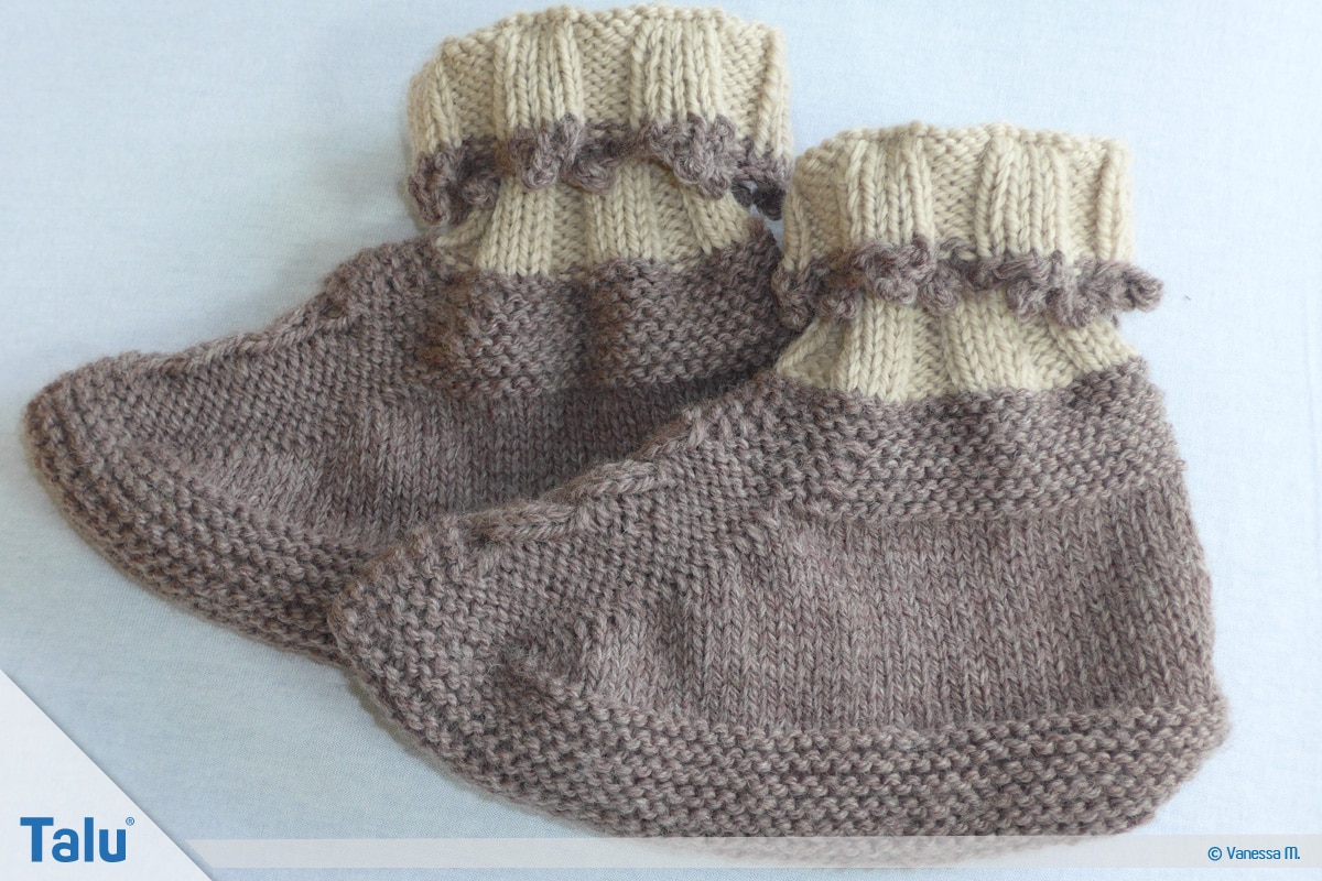 Gammlos stricken, Anleitung Hüttenschuhe, fertige Gammlos