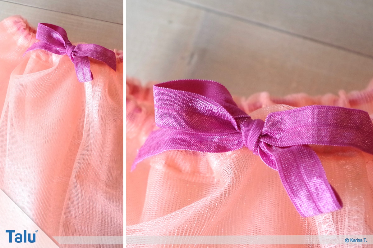 Tutu-Kleid/Rock selber machen, Anleitung, Gummiband zur Schleife gebunden