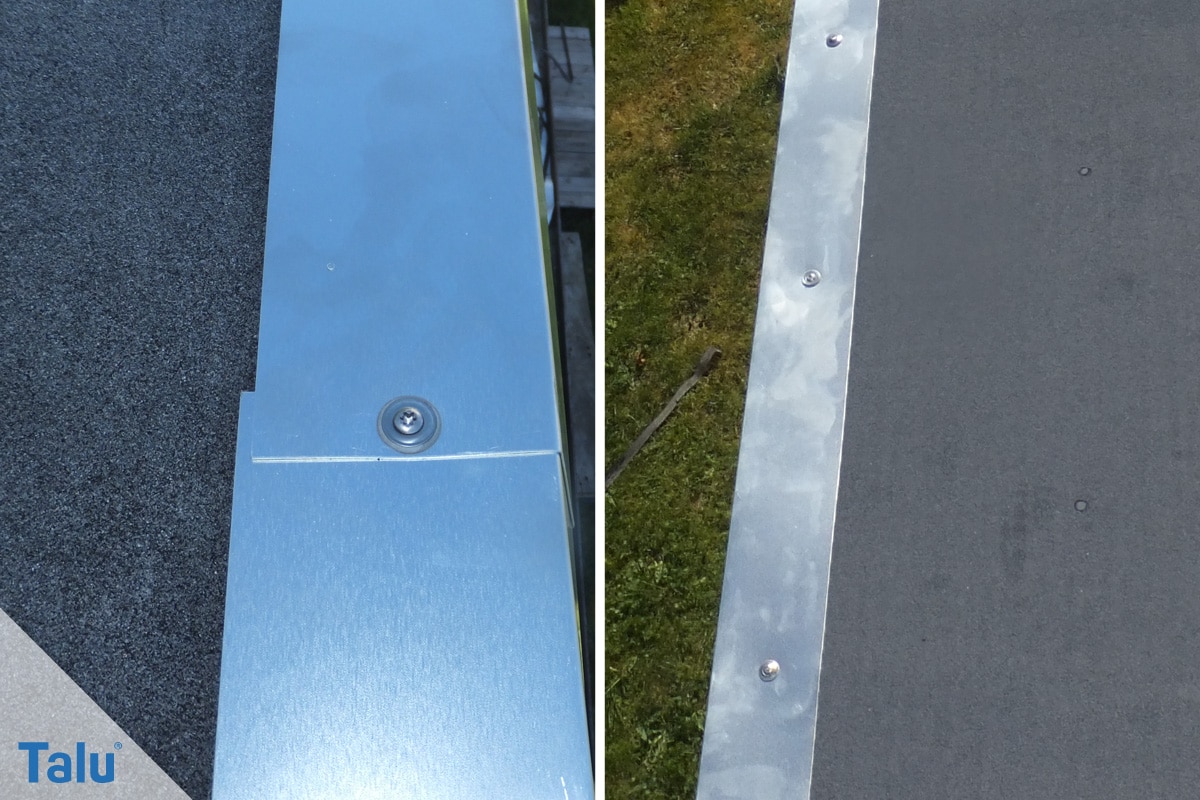 Flachdachsanierung selber machen, Flachdachabdichtung, Dichtbleche am Flachdach