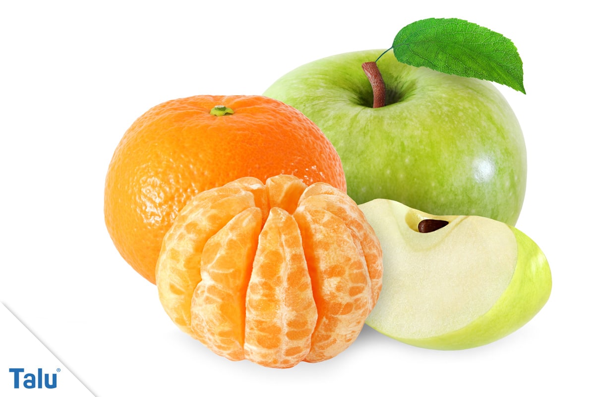 Käsegeruch in der Wohnung, Apfel und Orange mit ihrem Fruchtaroma