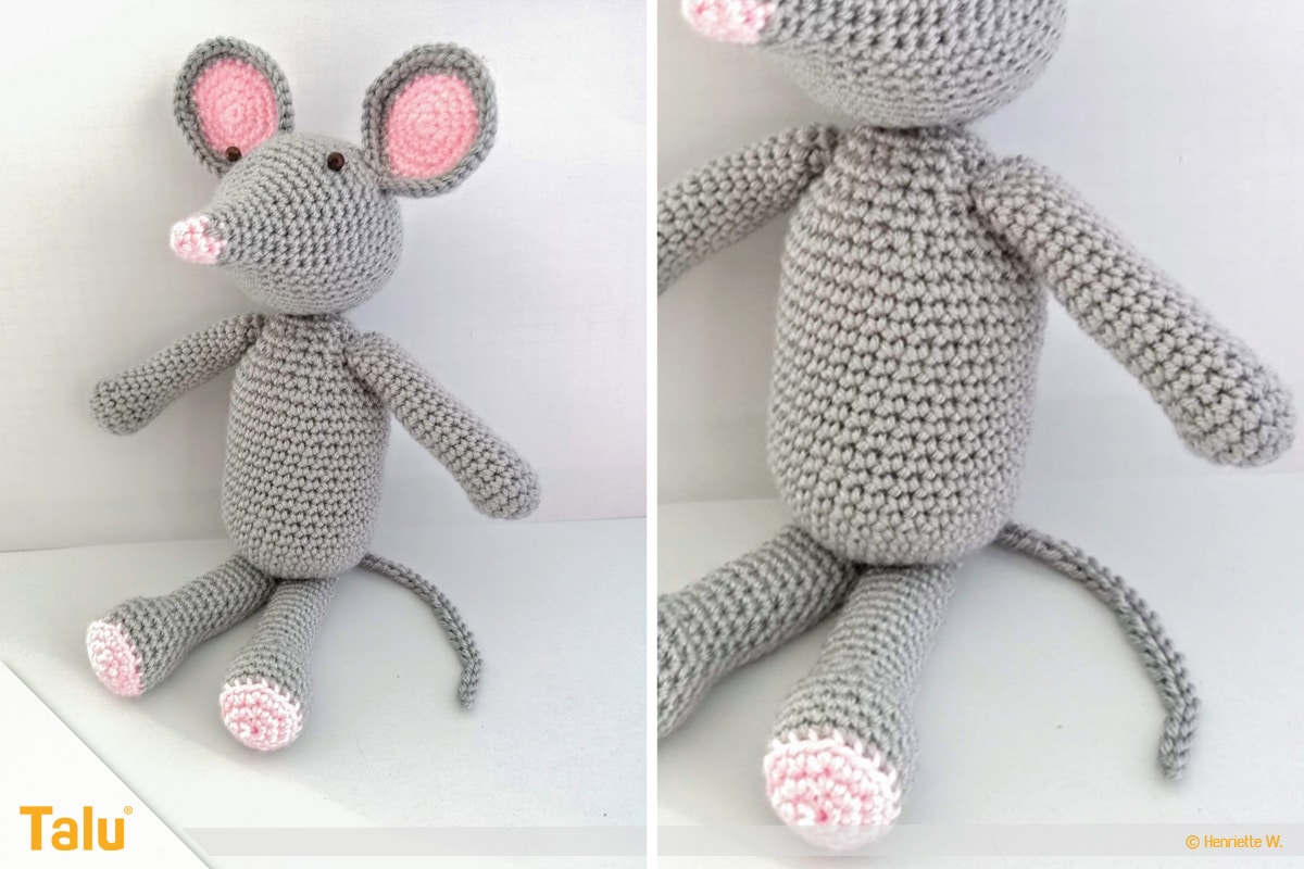 Maus häkeln, Amigurumi-Häkelmaus, Schwanz der Häkelmaus arbeiten