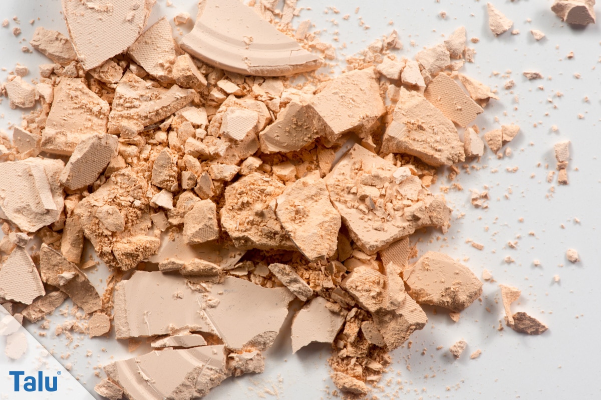 Puder zerbrochen, Puder reparieren, Puder retten, gebrochenes Puder